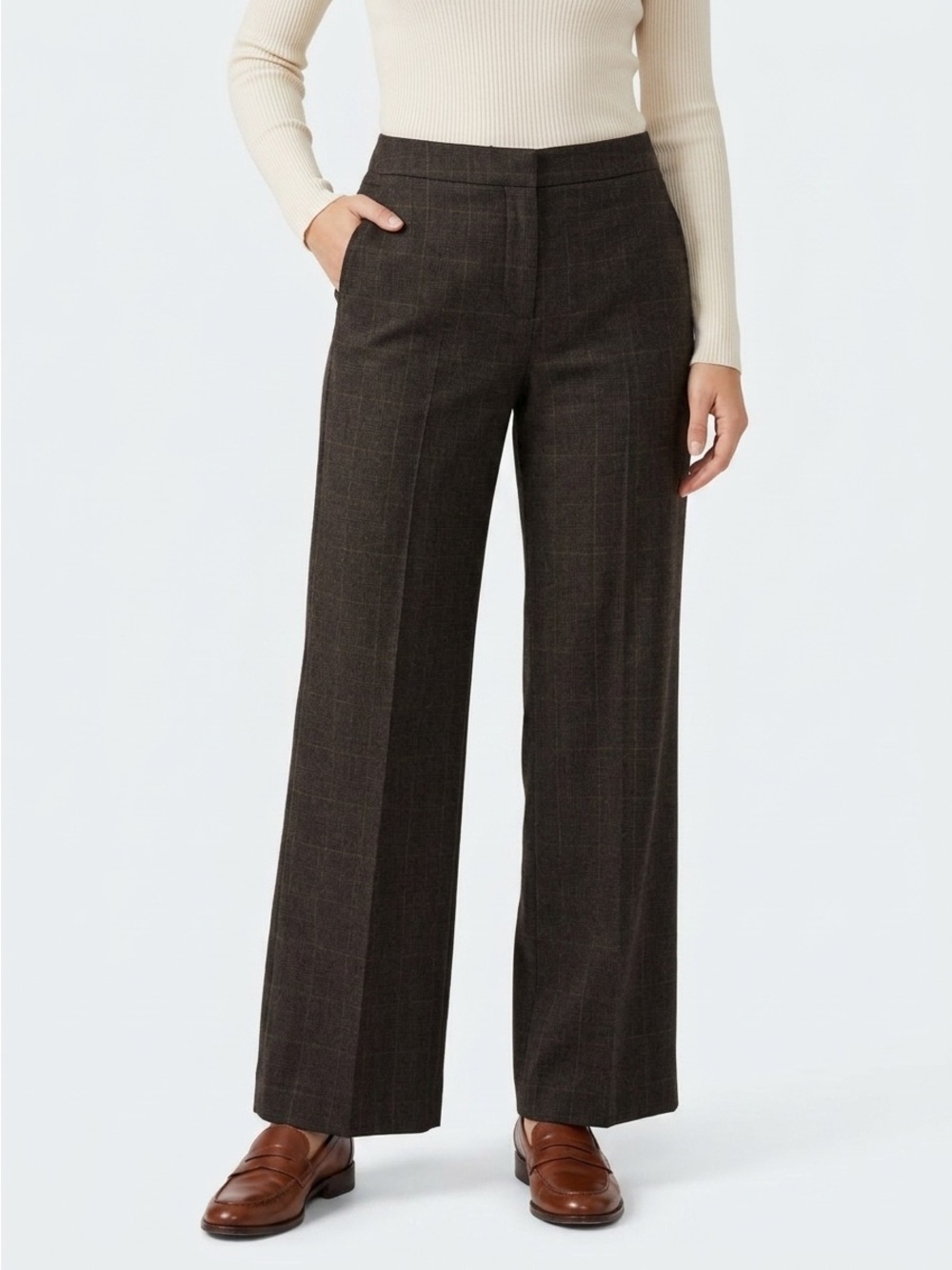 Banana Republic Martin Fit Plaid Lined Wool Trouser Pants Brown Size 8